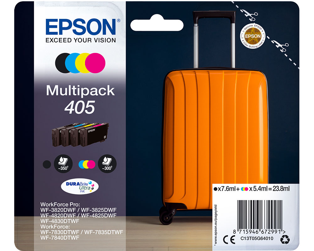 4 Epson 405 Original Durabrite Ultra Tinten Multipack
