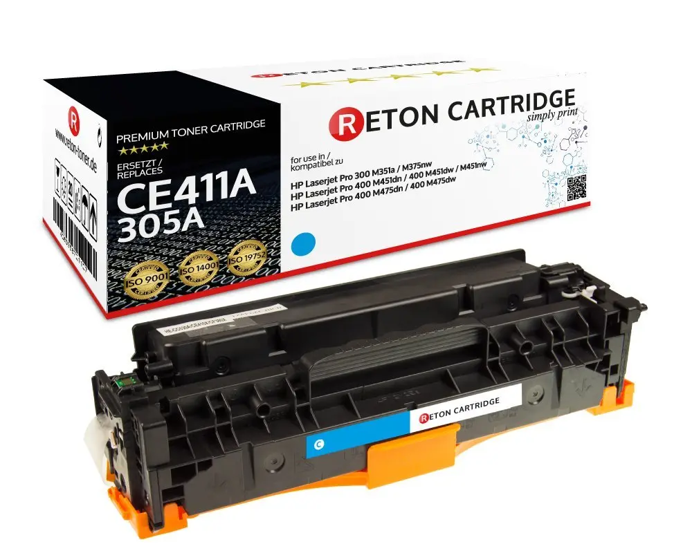 Original Reton Toner 35% mehr Druckleistung ersetzt HP CE411A / 305A Cyan