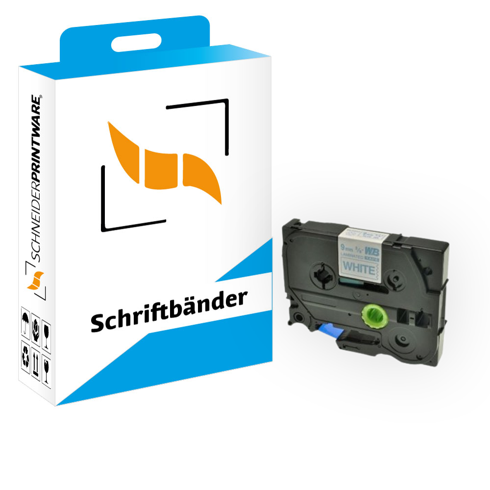 Kompatibel für Brother P-Touch 1000 (TZE-223) Schriftband 9mm/8m Blau auf Weiss