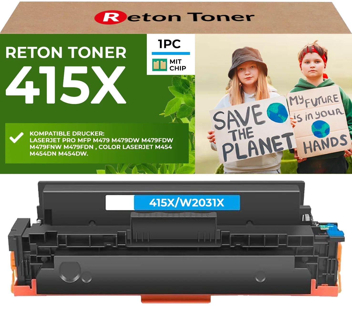 Fachgerecht aufbereitet HP 415X W2031X Toner [ MIT Recycelten Original-CHIP] cyan
