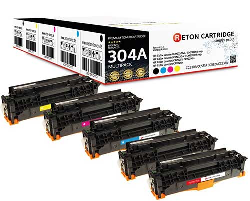 5 Original Reton Toner kompatibel zu HP 304A / CC530A, CC531A, CC532A, CC533A