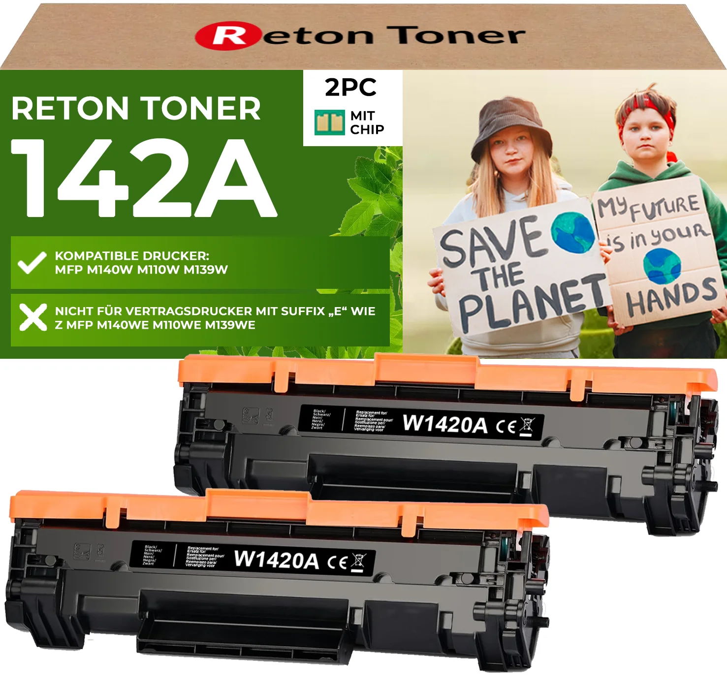 Fachgerecht aufbereitet für HP 142A W1420A Toner MIT recycelten Original CHIP 2er-Pack