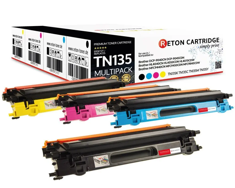 4 Original Reton Toner ersetzen Brother TN-135BK, TN-135C, TN-135M, TN-135Y