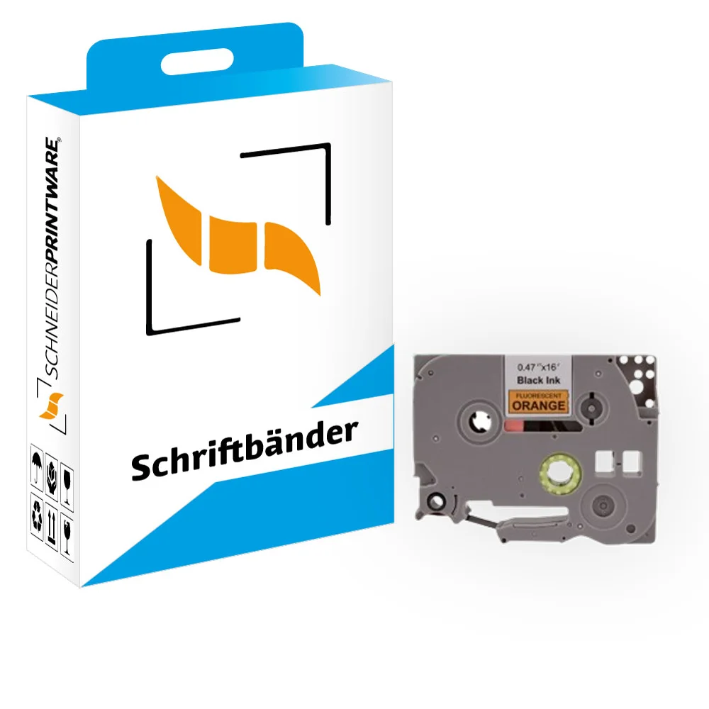 Kompatibel für Brother P-Touch 1000 (TZE-B31) Schriftband 12mm/8m Schwarz auf Orange