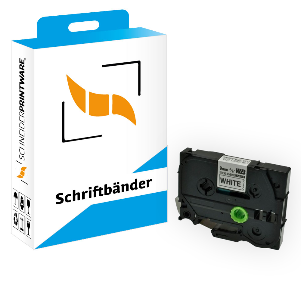 Kompatibel für Brother P-Touch 1000 (TZE-S221) Schriftband 9mm/8m Schwarz auf Weiss