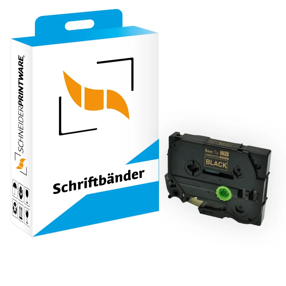 Kompatibel für Brother P-Touch 1000 (TZE-324) Schriftband 9mm/8m Gold auf Schwarz