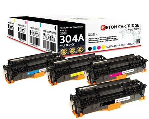 4 Reton Toner kompatibel zu HP 304A / CC530A, CC531A, CC532A, CC533A