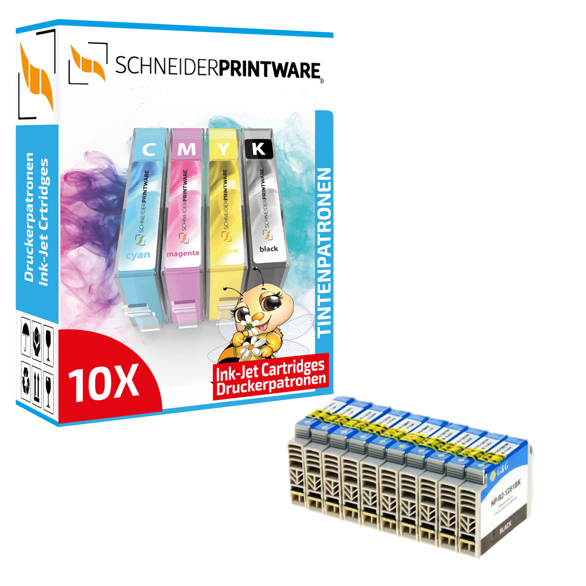 Kompatibel mit Epson T1281-T1284 XL-Druckerpatronen 10er-Set 4x Schwarz, 2x Cyan, 2x Magenta, 2x Gel