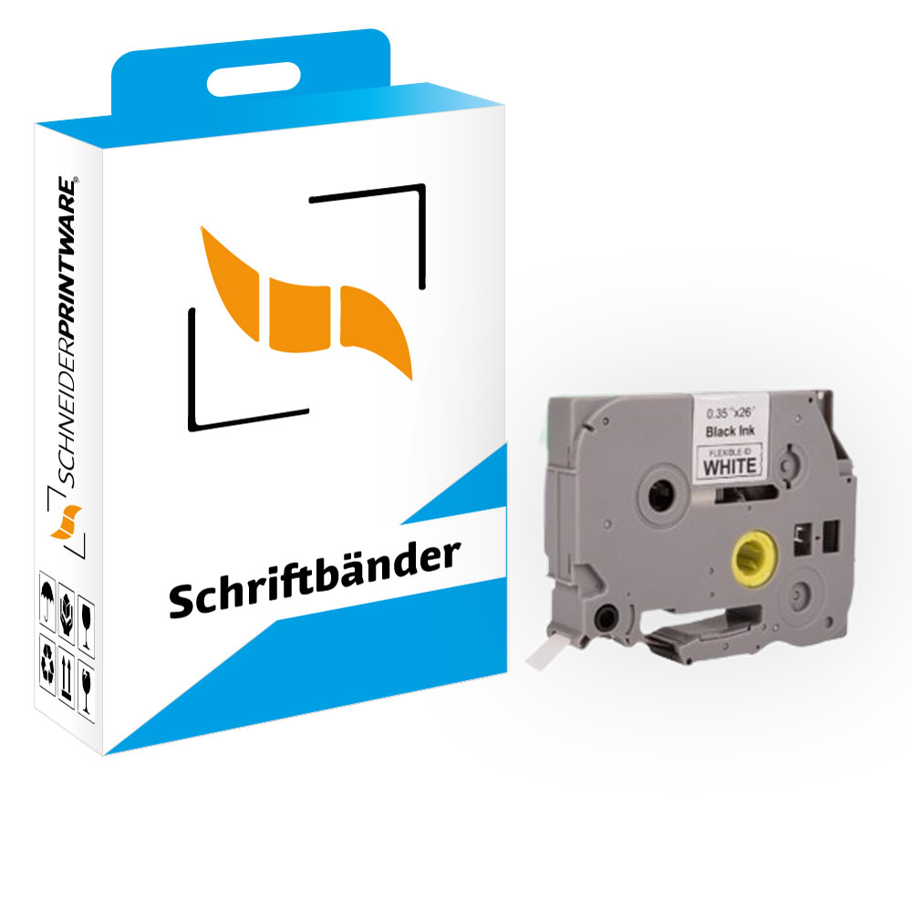 Kompatibel für Brother P-Touch 1000 (TZE-FX221) Schriftband 9mm/8m Schwarz auf Weiss