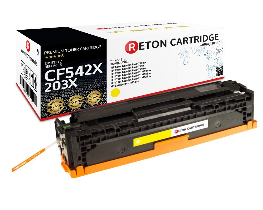 Original Reton Toner | 40% höhere Druckleistung | ersetzt HP 203X CF542X Yellow