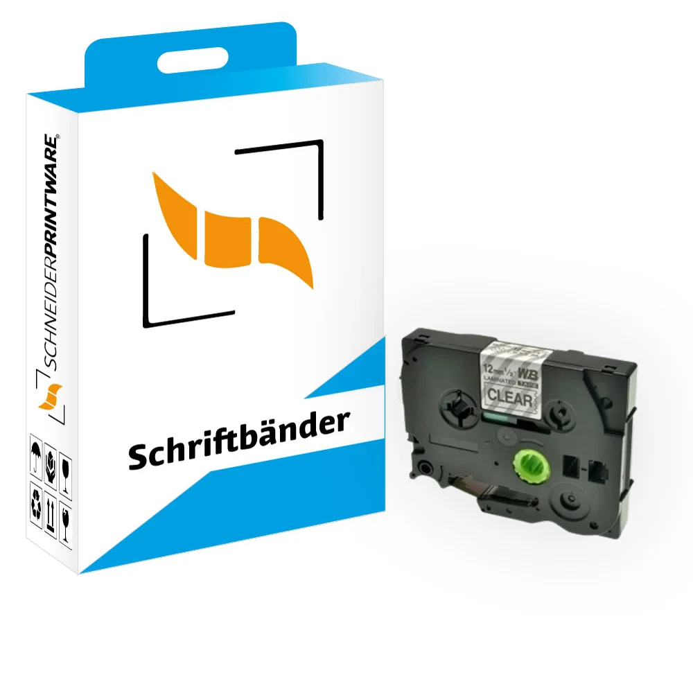 Kompatibel für Brother P-Touch 1000 (TZE-131) Schriftband 12mm/8m Schwarz auf Transparent