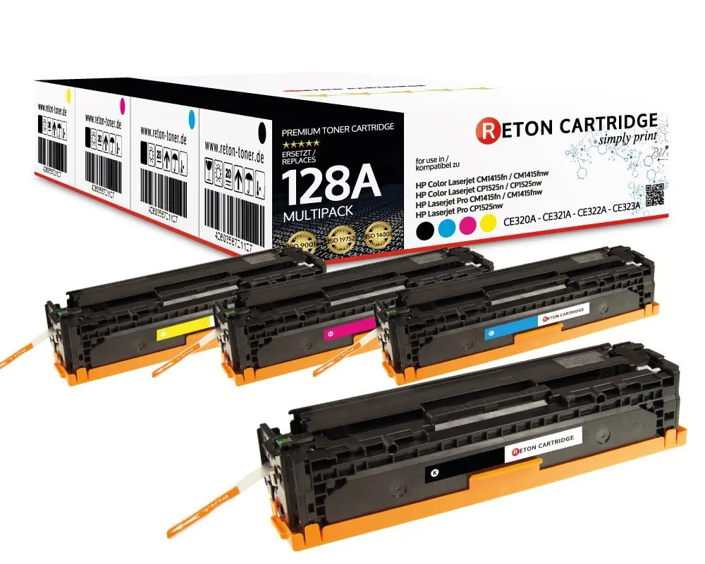4x Tonerkartuschen ersetzen HP 128A / CE320A, CE321A, CE322A, CE323A