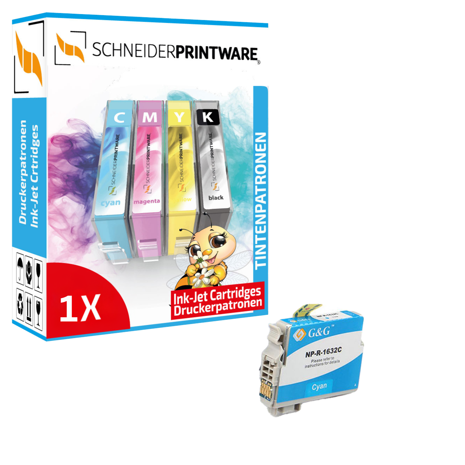 Kompatibel mit Epson 16XL/ T1632/ C13T16324012 XL-Druckerpatrone Cyan