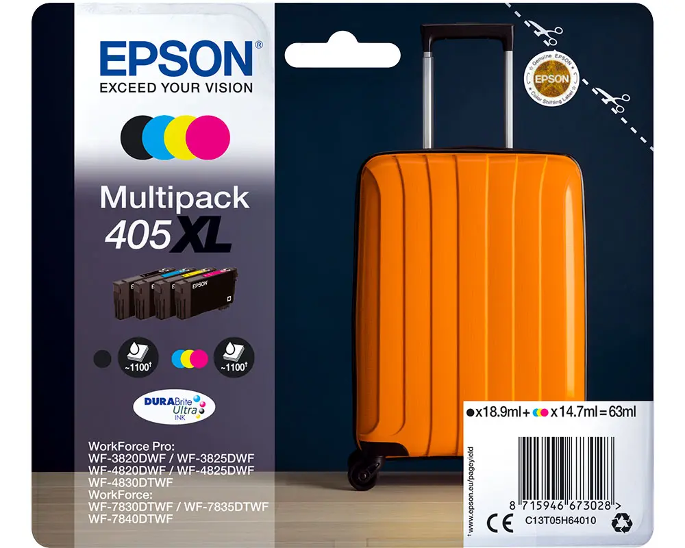 4 Epson 405XL Original Durabrite Ultra Tinten Multipack