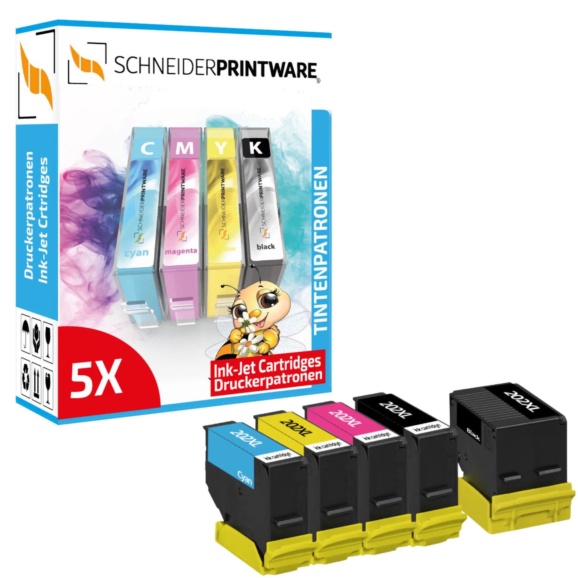 5x Schneiderprintware Druckerpatronen ersetzen Epson 202XL ( KIWI )