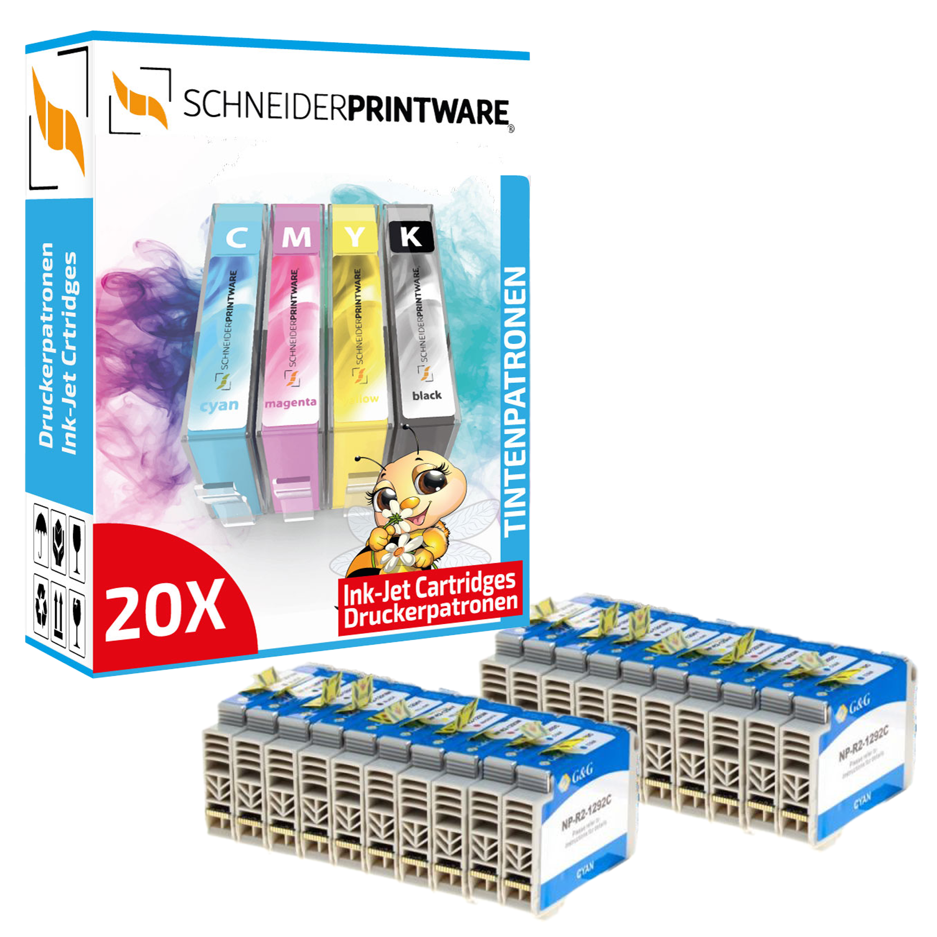 Kompatibel mit Epson T129 XL-Druckerpatronen 20er-Set 8x Schwarz, 4x Cyan, 4x Magenta, 4x Yellow