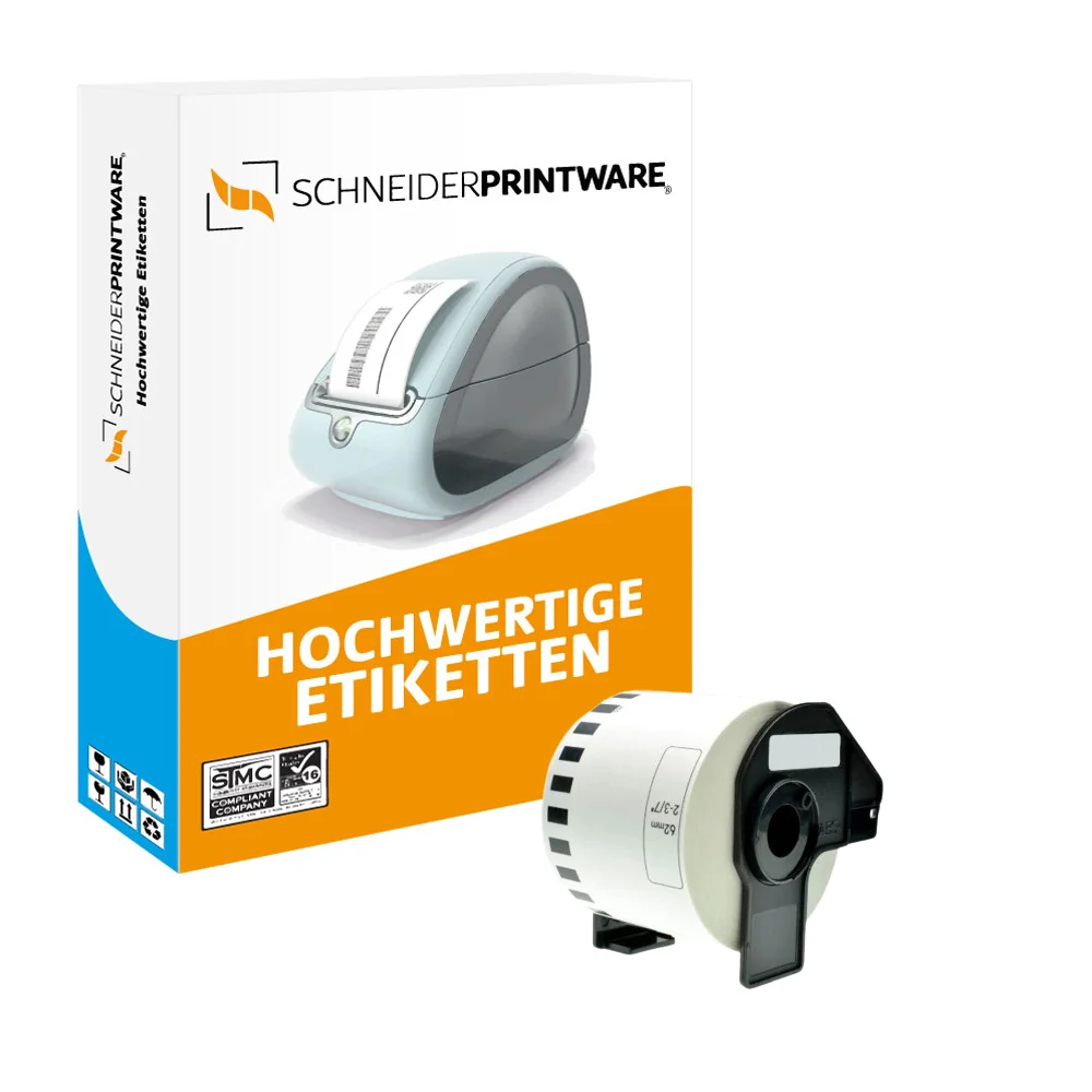 Kompatibel für Brother P-Touch QL 1050 (DK-22205) Etikett 1x (62mm x 30.48m) Weiss