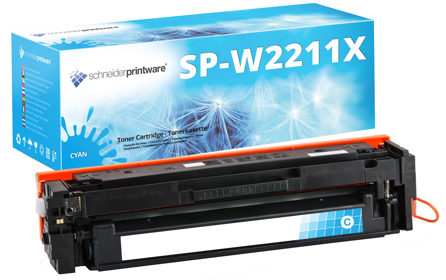 Recycelter HP W2211X Cyan Toner mit wiederverwendetem Original-Chip, kompatibel mit HP Color LaserJet Pro Druckern