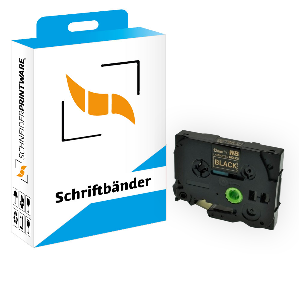 Kompatibel für Brother P-Touch 1000 (TZE-334) Schriftband 12mm/8m Gold auf Schwarz