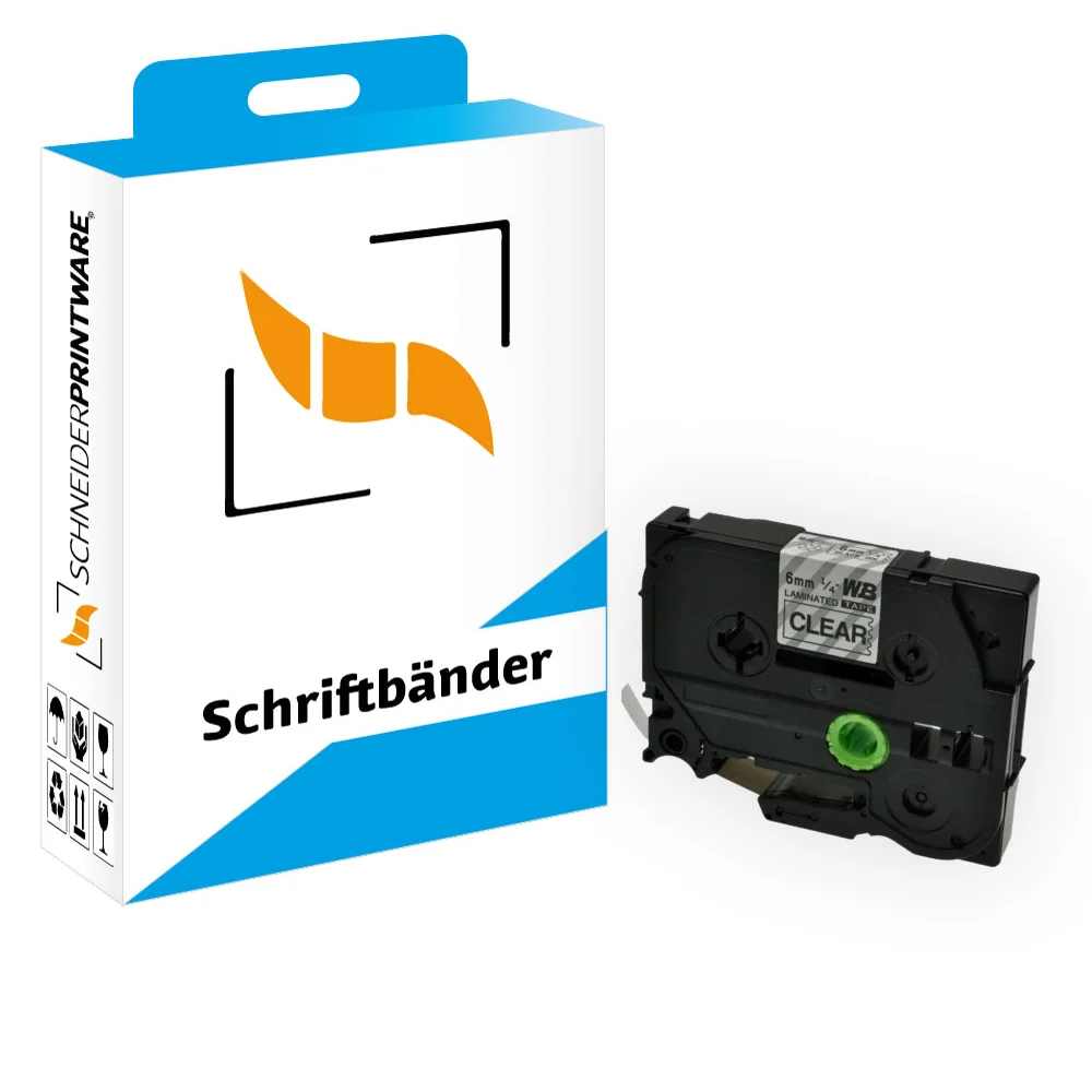 Kompatibel für Brother P-Touch 1000 (TZE-111) Schriftband 6mm/8m Schwarz auf Transparent