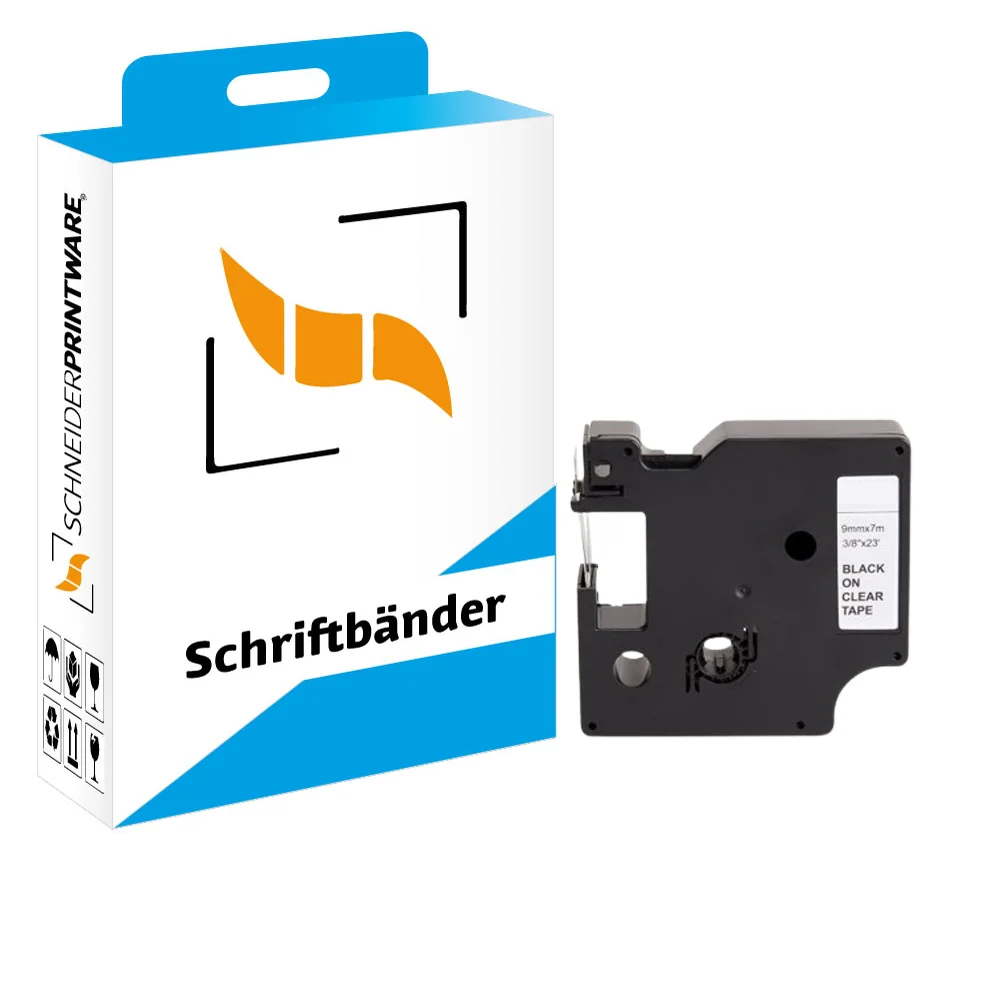 Kompatibel für Dymo Labelmanager 100 (40910 / S0720670) Schriftband 9mm/7m Schwarz auf Transparent
