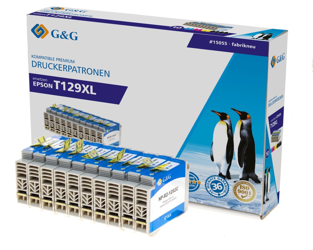 Kompatibel mit Epson T129 XL-Druckerpatronen 10er-Set 4x Schwarz, 2x Cyan, 2x Magenta, 2x Gelb