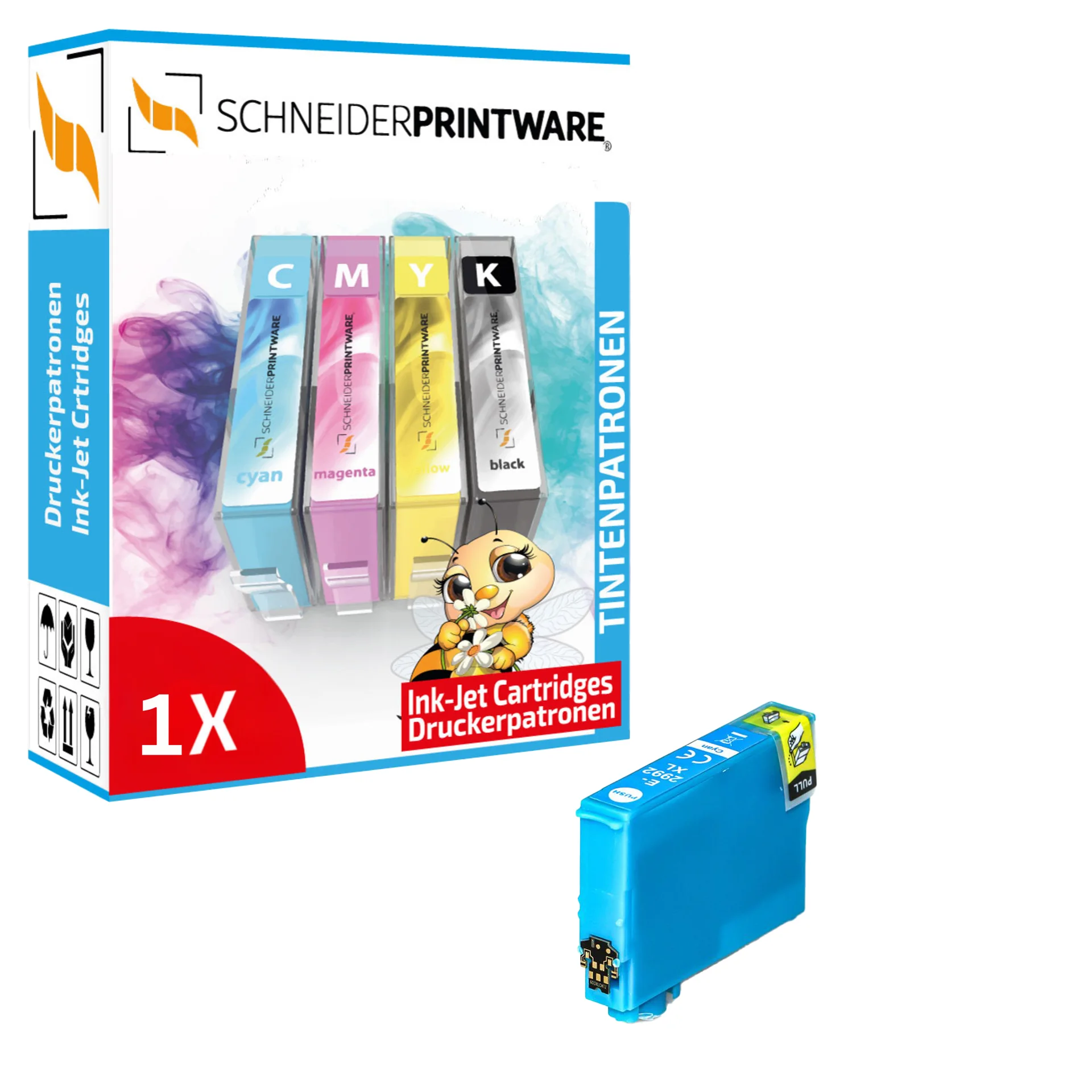 Schneider Druckerpatrone ersetzt Epson T2992 Cyan (Erdbeere)