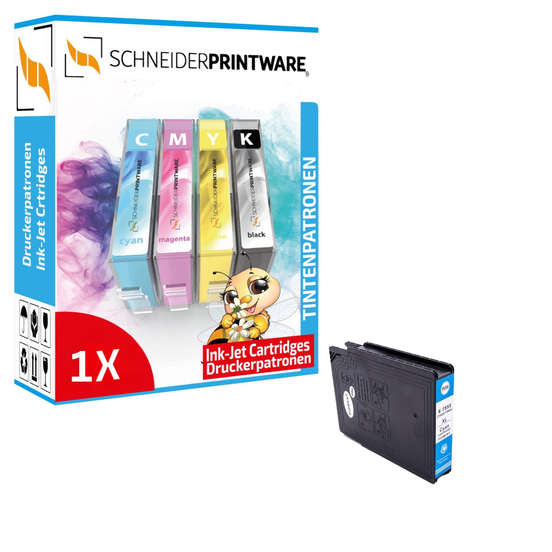Schneider Druckerpatrone ersetzt Epson T7552XL Pigment Cyan